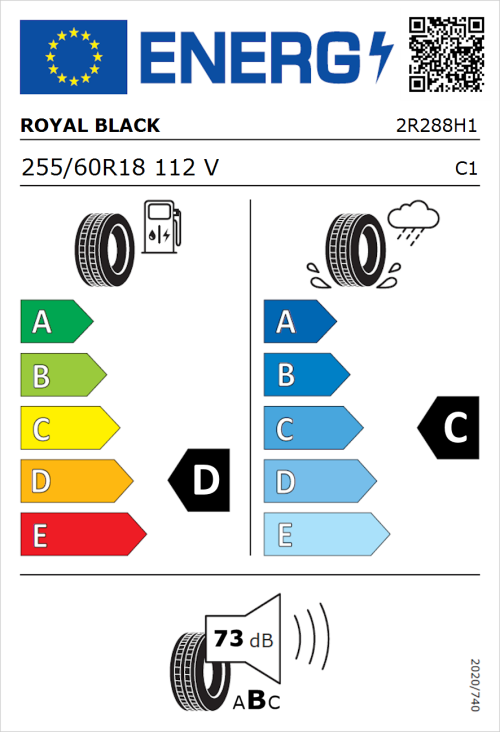 Tyre Label for Royal Black Performance 255/60R18 112V