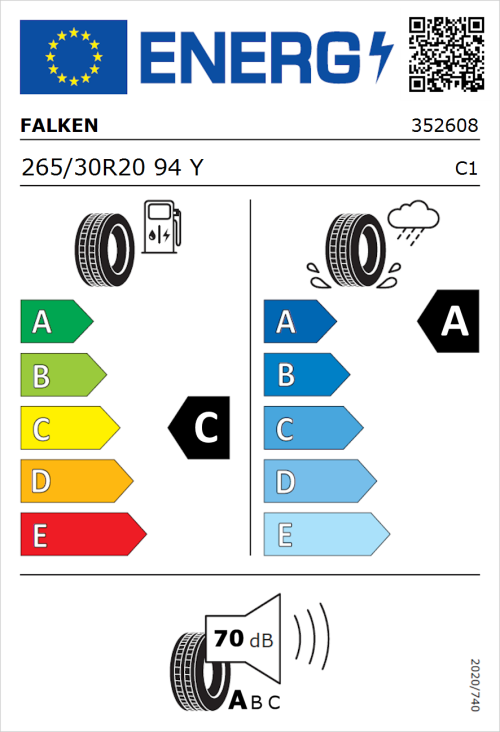 Tyre Label for Falken Azenis FK520 265/30R20 94Y