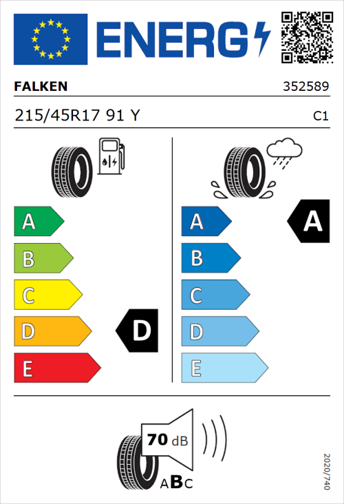 Tyre Label for Falken Azenis FK520 215/45R17 91Y