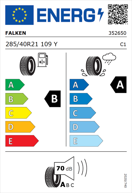 Tyre Label for Falken Azenis FK520 285/40R21 109Y