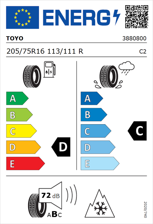 Tyre Label for Toyo Celsius Cargo 205/75R16 113/111R