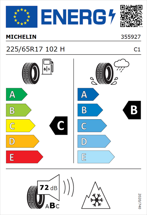 Tyre Label for Michelin CrossClimate 3 225/65R17 102H