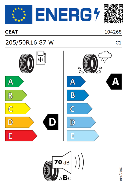 Tyre Label for CEAT Secura Drive 205/50R16 87W