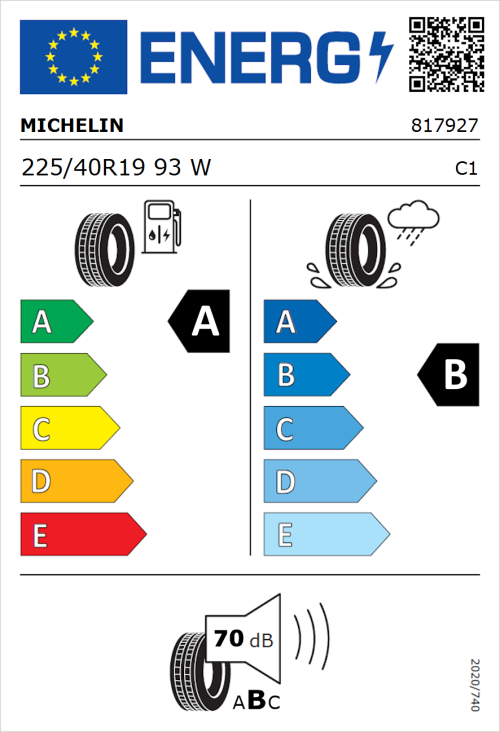 Tyre Label for Michelin E Primacy 2 225/40R19 93W