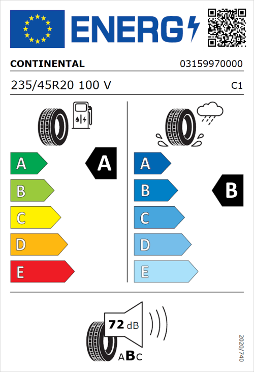 Tyre Label for Continental EcoContact 7 235/45R20 100V