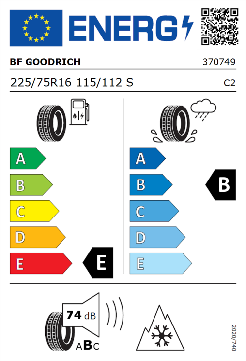 Tyre Label for BF Goodrich All Terrain T/A KO2 RWL 225/75R16 115/112S